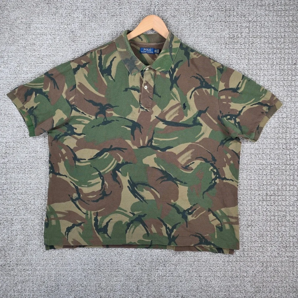Polo Ralph Lauren Polo Shirt Men 2XB Tall Camo Woodland Knit Mesh Short Sleeve